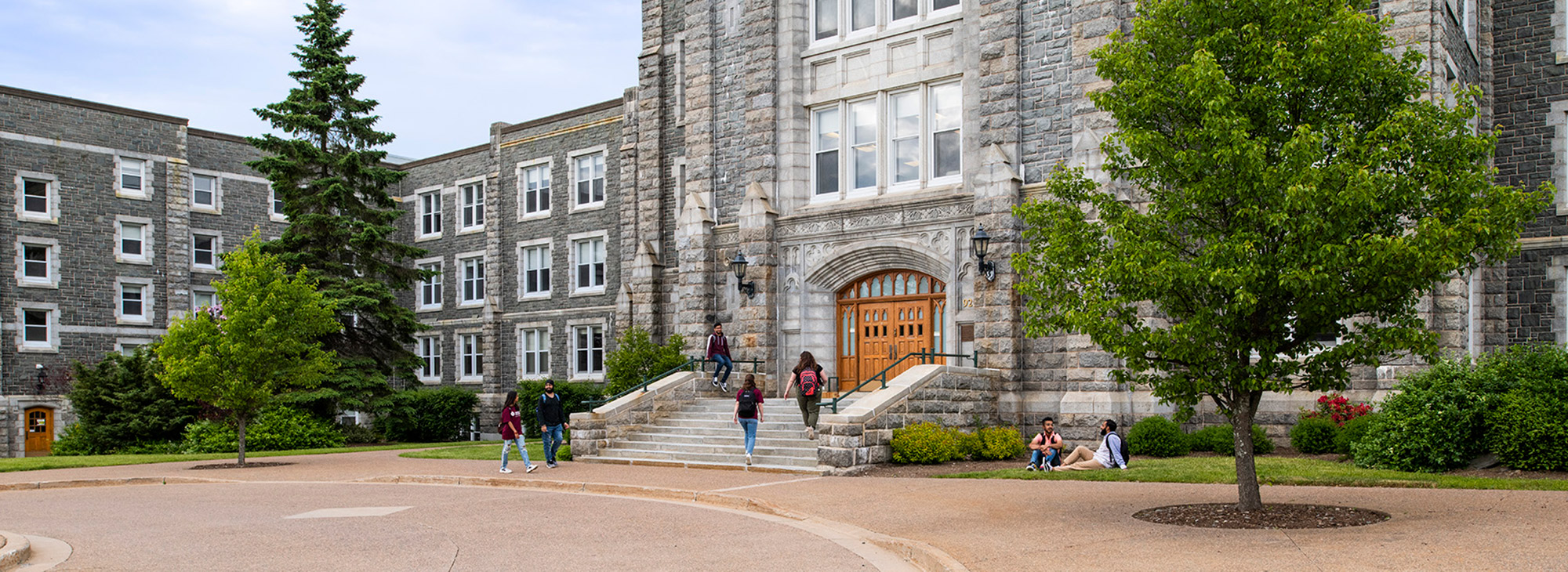 Students walking in and out of the McNally building.