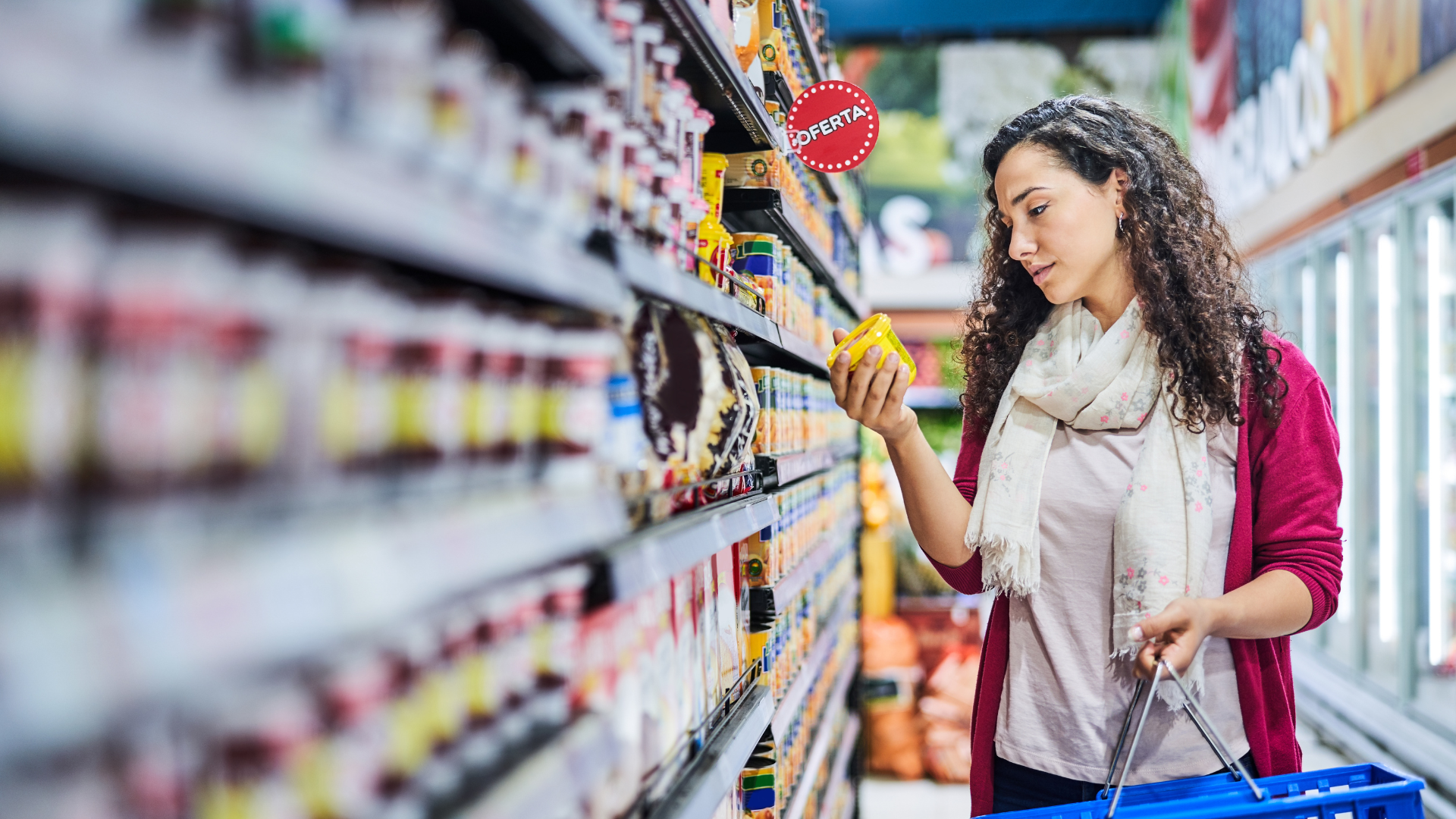 
Woman looking at product off the shelf