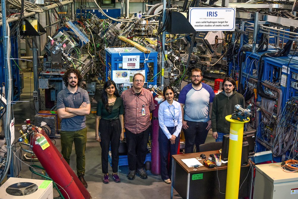 L-R: Sebastien Roy-Garand (SMU Undergrad student), Preetinder Jassal (SMU Ph.D. student), Greg Hackman (TRIUMF Scientist), Dr. Rituparna Kanungo (IRIS project leader & SMU Professor), Matthias Holl (SMU-TRIUMF IRIS PDF), Conor Waterfield (SMU student). Photo credit: TRIUMF.