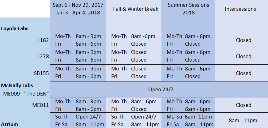 Lab Hours 2017-18