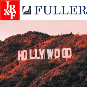 Logos for the Journal of Religion and Film and Fuller Theological Seminary above a photo of the iconic Hollywood sign in golden hour light