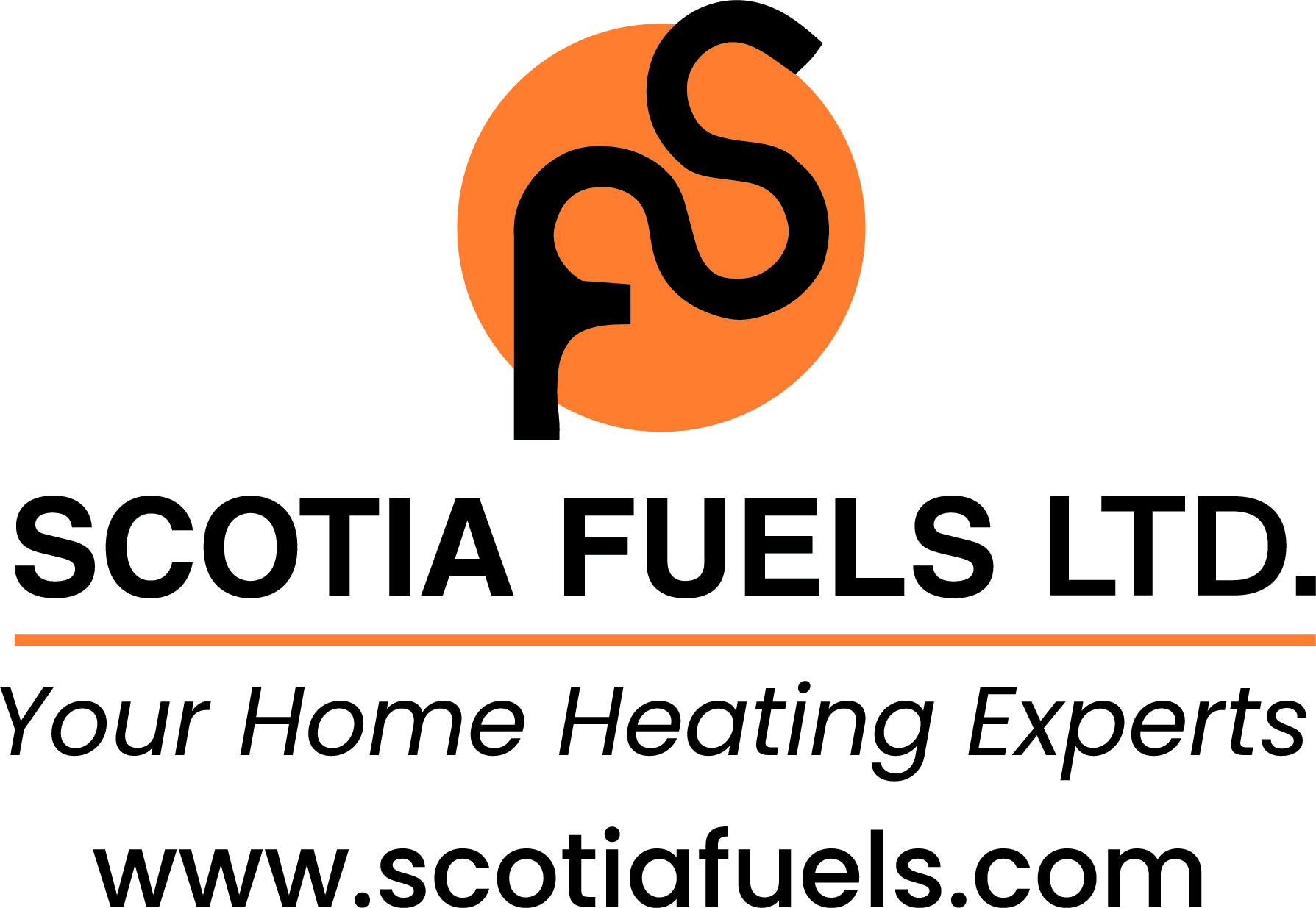 An orange and black logo with the words Scotia Fuels LTD.