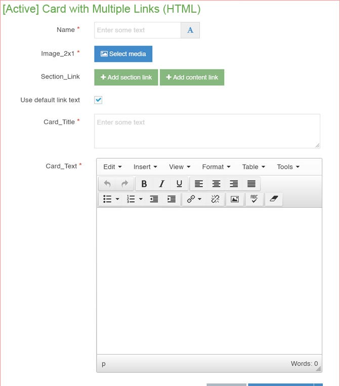 Card with multiple links