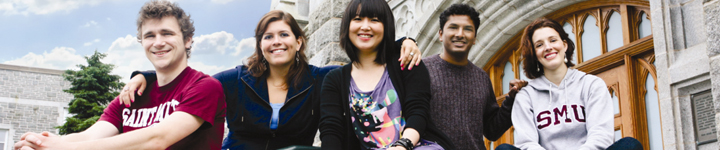 Students in front of McNally main entrance