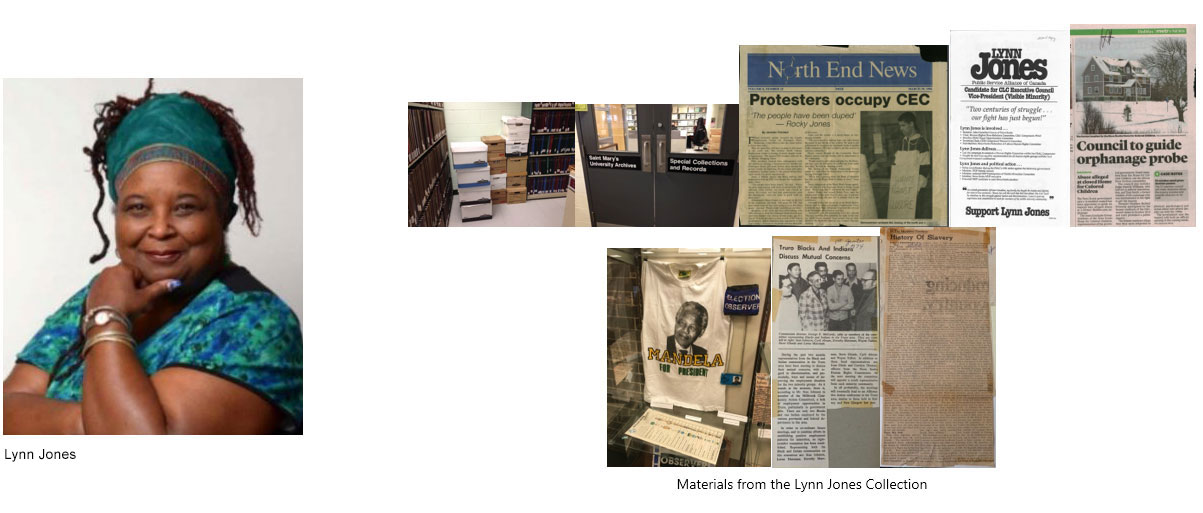 A picture of Lynn Jones and materials from the collection.