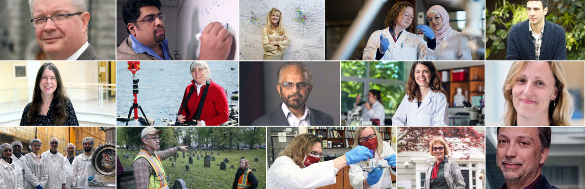 A collage of pictures of researchers and research activity.