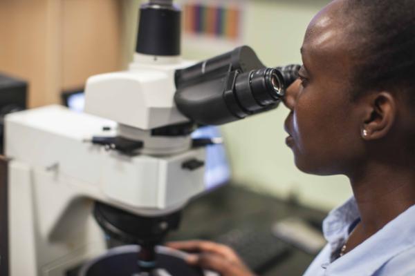 A student at a microscope